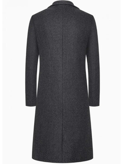 Men’s Longline Slim Fit Overcoat – British Style Single-Breasted Coat