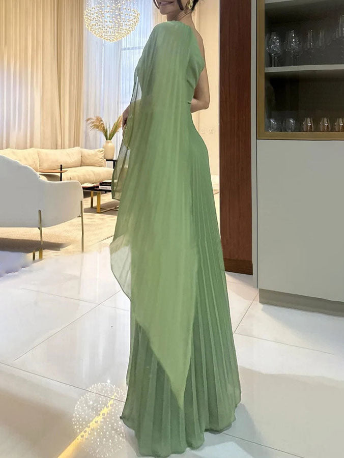Elegant Flowing Pleated Off-the-Shoulder Maxi Dress