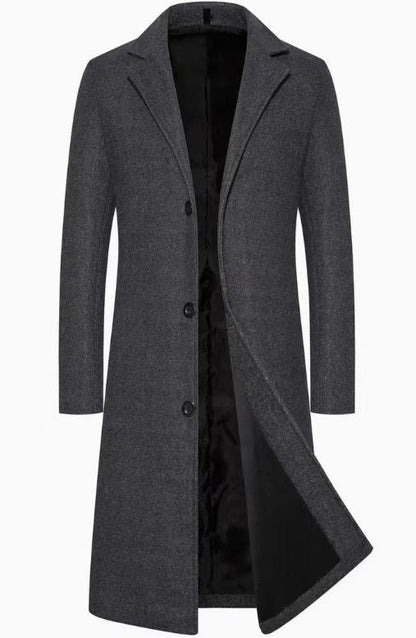 Men’s Longline Slim Fit Overcoat – British Style Single-Breasted Coat