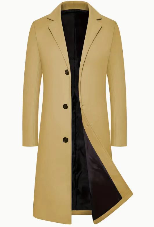 Men’s Longline Slim Fit Overcoat – British Style Single-Breasted Coat
