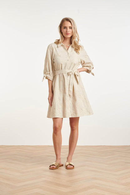 Women's Floral Women's Dress – Sand-colored Dress with Embroidery