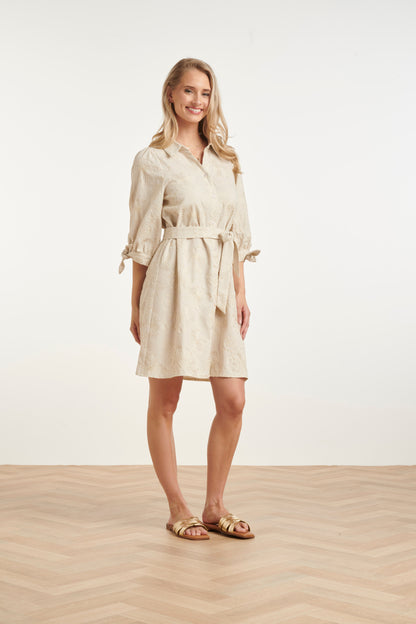 Women's Floral Women's Dress – Sand-colored Dress with Embroidery