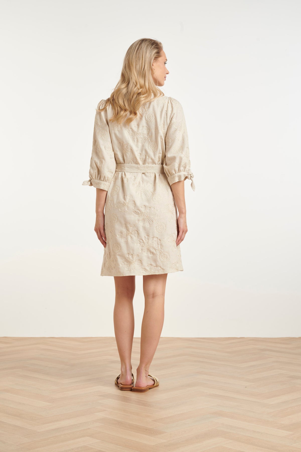 Women's Floral Women's Dress – Sand-colored Dress with Embroidery