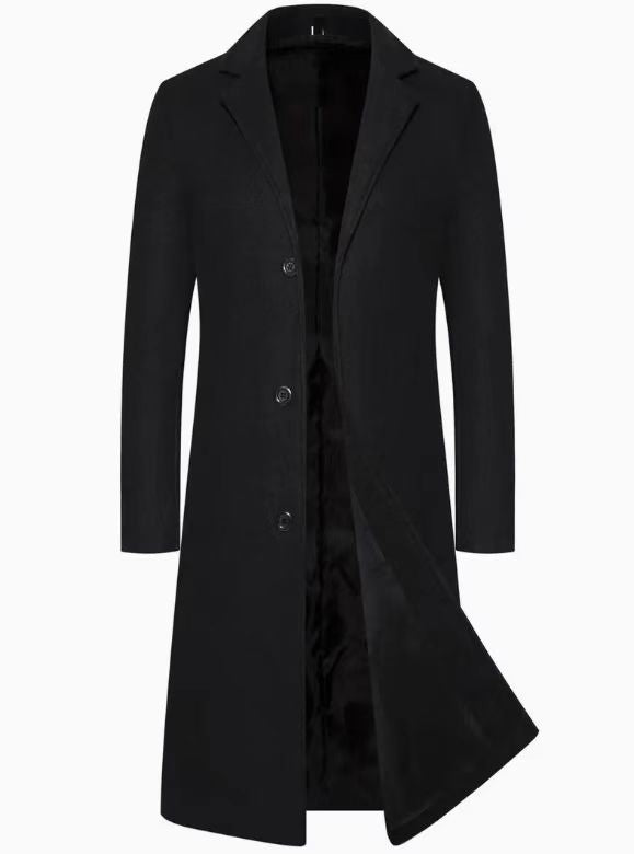 Men’s Longline Slim Fit Overcoat – British Style Single-Breasted Coat