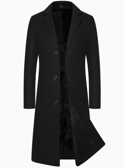 Men’s Longline Slim Fit Overcoat – British Style Single-Breasted Coat