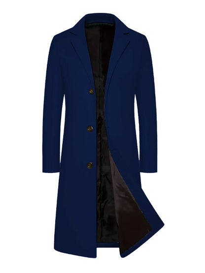 Men’s Longline Slim Fit Overcoat – British Style Single-Breasted Coat