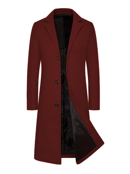 Men’s Longline Slim Fit Overcoat – British Style Single-Breasted Coat