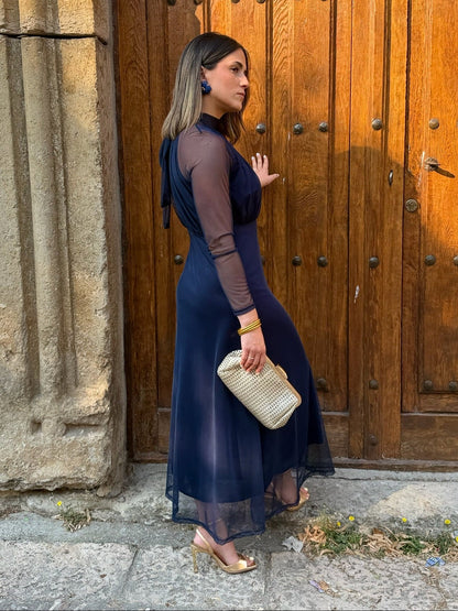 Women's Women's Maxi Dress – Olivia Long Sleeve Tulle Maxi Dress