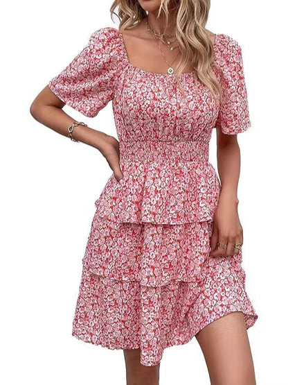 Floral Print Square Neck A-Line Dress