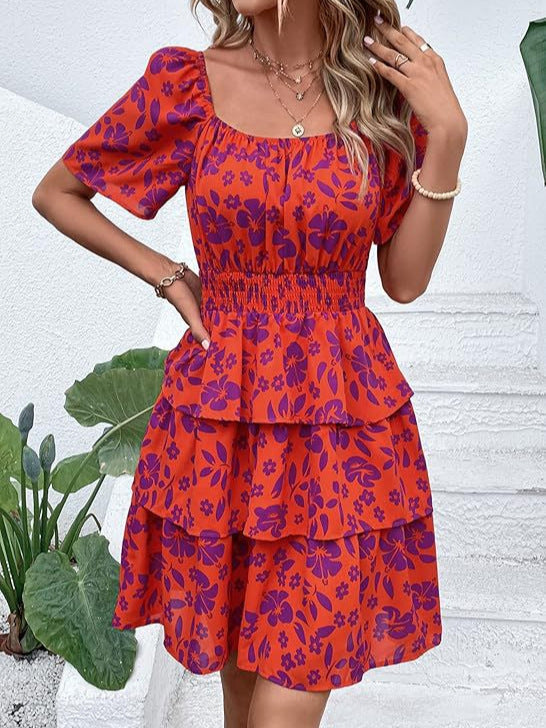 Floral Print Square Neck A-Line Dress