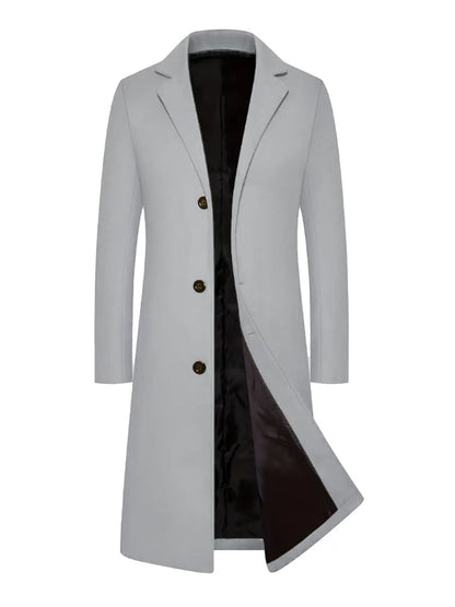 Men’s Longline Slim Fit Overcoat – British Style Single-Breasted Coat